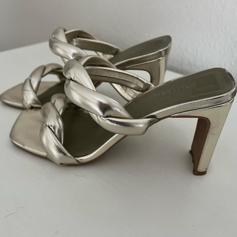 Worn Once! Open Edit Remy Twisted Gold Sandal Hee… - image 2